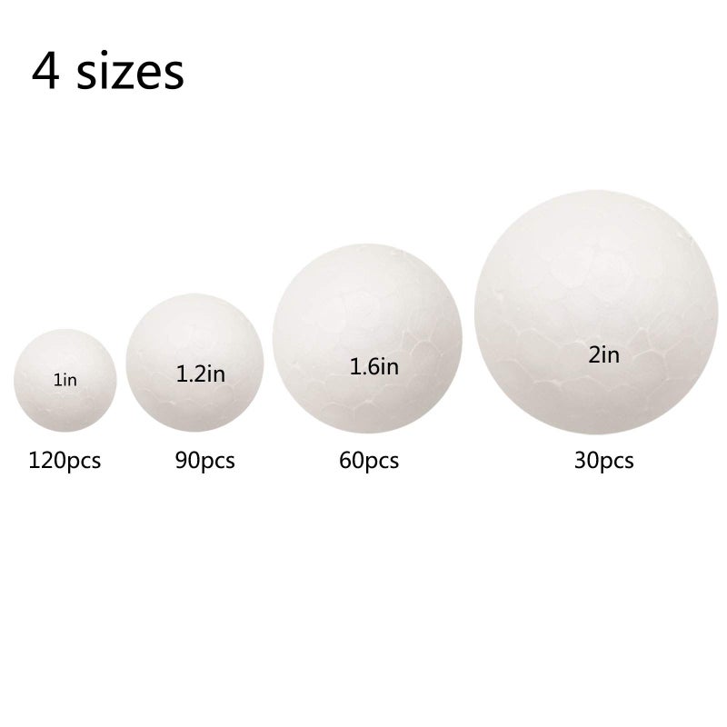 FFchuanhe 50 Pack Craft Foam Balls, 5 Sizes(1-2.4 Inches), White Polystyrene Smooth Round Balls, Foam Balls for Arts and Crafts, Christmas, DIY Craft for Home, Supplies School Craft Project and Holiday Party - Image 2